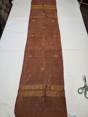 Vintage Silk Table Runner Wall Hanging Thai Indian Gold Brocade Brown Boho